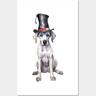 Watercolor Great Dane Dog in Magic Hat Posters and Art